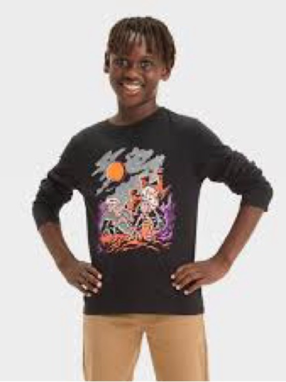 HALLOWEEN Cat & Jack Black Long Sleeve Graphic Tee with Orange/ Purple Accents.